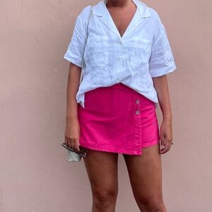 Zara hot pink Jean denim overlap envelope wrap skirt skort